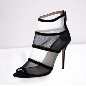 Aperlai Black Mesh 'Margaux' Sandals Heels